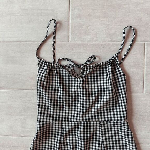 Gingham Mini Dress Black White Checkered Sleeveless Spaghetti Strap Back Zipper - Picture 6 of 6